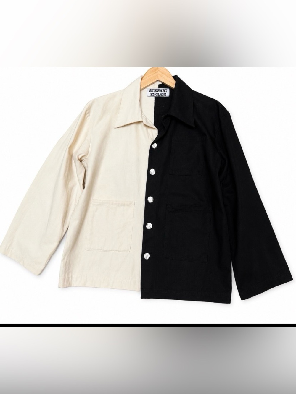 Stewart Enslow Jacket Womens Small  Two-Tone Black & Cream Cotton soft canvas